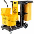 Global Industrial Janitor Cart Black with Mop Bucket and Wet Floor Sign 800308